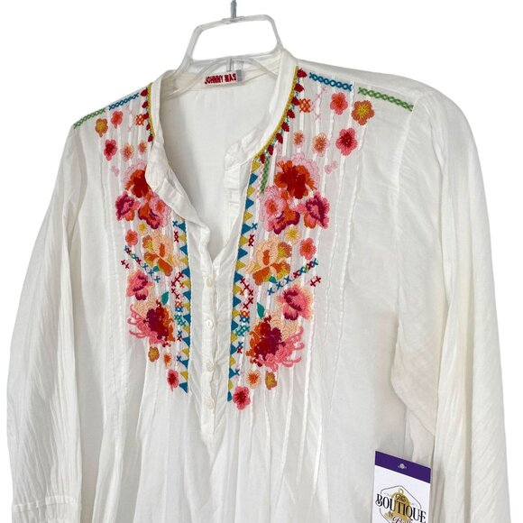Johnny Was Tunic Blouse Floral Embroidery White Boho Artsy Romantic Feminine L - Picture 3 of 11